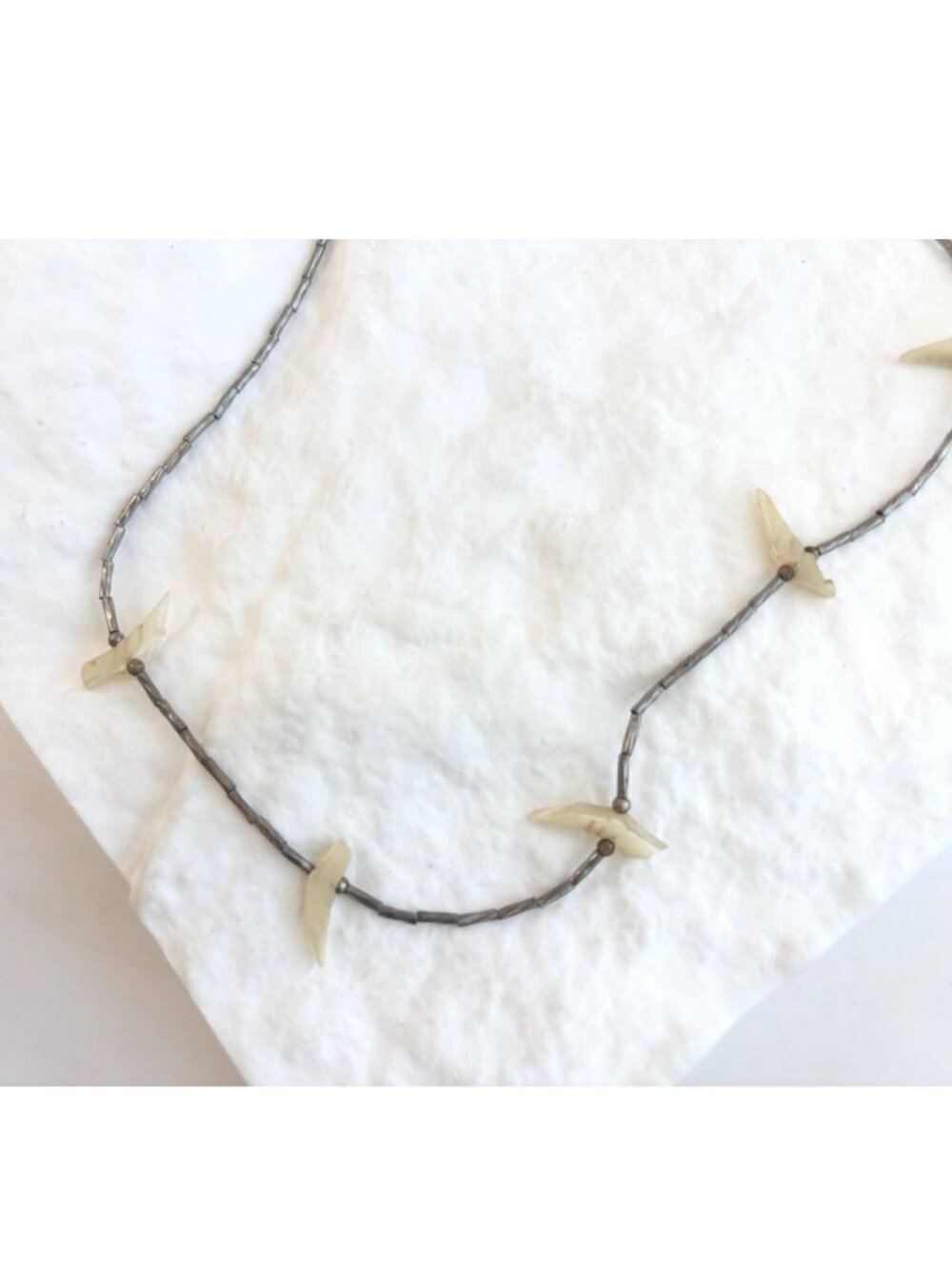 Mother of Pearl Accented Clip Fetish Sterling Silver 925 Vintage Necklace - 15"